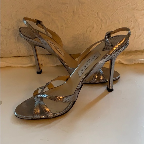 Jimmy Choo Silver Snakeskin Strappy Sandals 39.5 - Picture 3 of 6